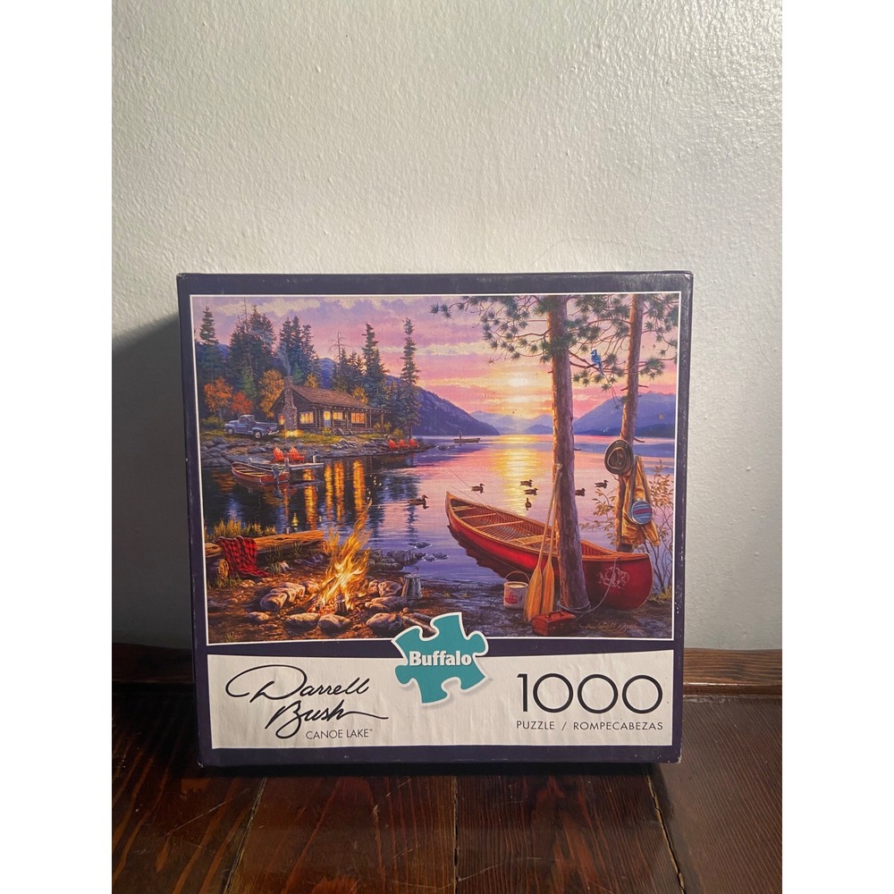Buffalo Games Darrell Bush Canoe Lake 1000 Pc Jigsaw Puzzle 91210 Sunset‎ Cabin